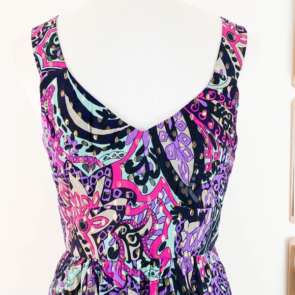 Tibi Empire Waist Silk Dress Sz 10 Metallic Floral - Picture 5 of 7